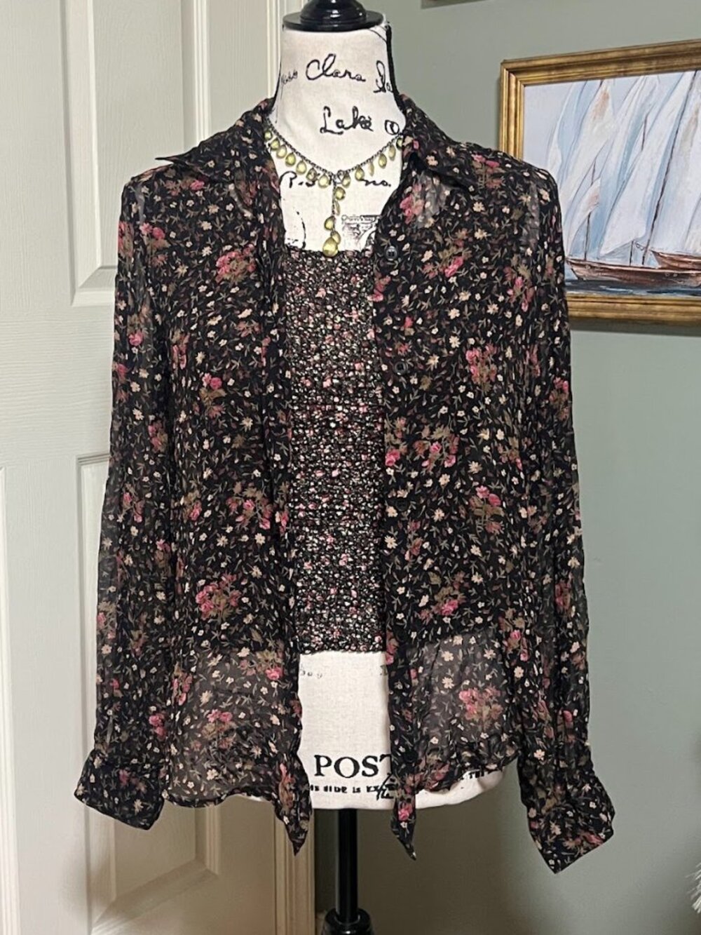 Vintage Nexx SZ M Floral 2 Piece Silk Top Set 90s Romantic Whimsigoth